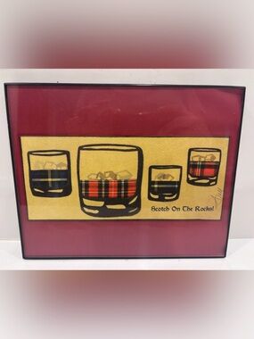Vintage Scotch On The Rocks Framed Art - Red, Yellow, Black